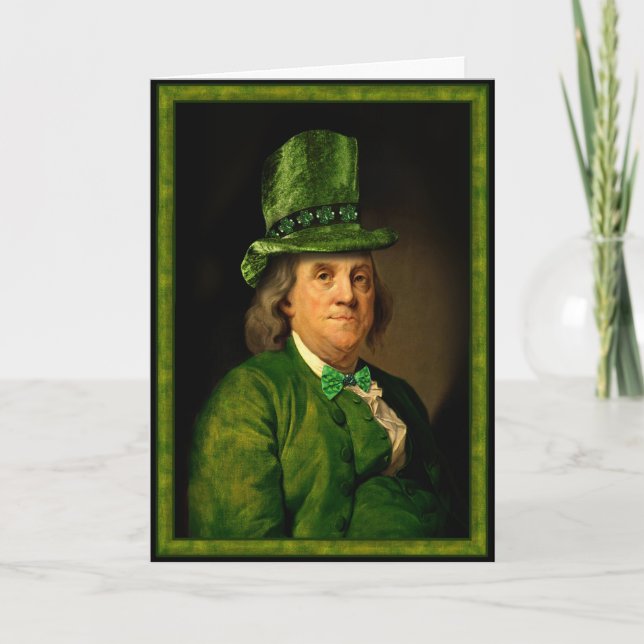 Tarjeta Benjamin Franklin Clover St Patrick's Day (Anverso)