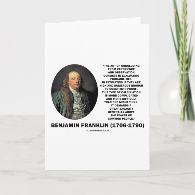 Tarjeta Benjamin Franklin que evalúa cita de las (Anverso)