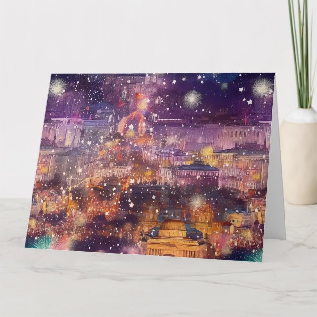 Tarjeta Berlín en Navidad y Año Nuevo en acuarelas (Anverso)