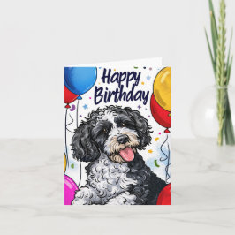Tarjeta Bernedoodle con globos