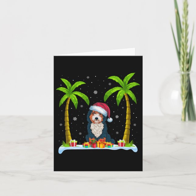 Tarjeta Bernedoodle Dog Santa Hat Palm Tree Beach Xmas Paj (Anverso)