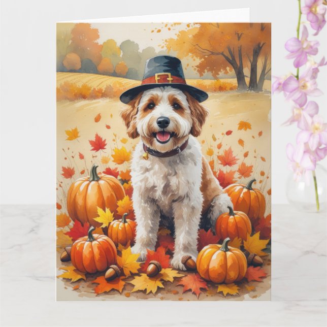 Tarjeta Bernedoodle en otoño deja arte de Acción de Gracia (Orquídea)