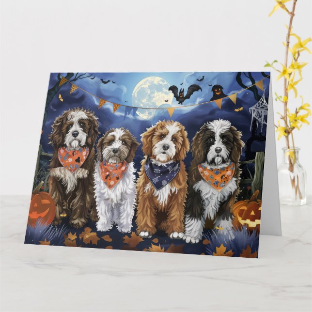 Tarjeta Bernedoodle Halloween Spooky (flor amarilla)