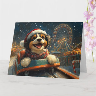 Tarjeta Bernedoodle Perro Montaña Rusa Navidad 