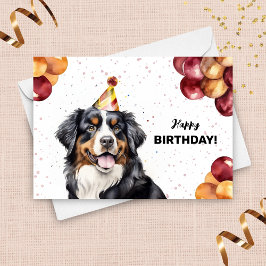 Tarjeta Bernese Mountain Dog Balloons Fiesta Gorra Cumplea