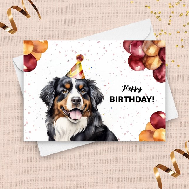 Tarjeta Bernese Mountain Dog Balloons Fiesta Gorra Cumplea (Subido por el creador)