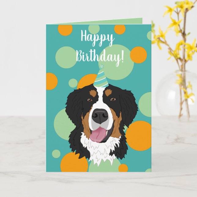Tarjeta Bernese Mountain Dog Birthday (flor amarilla)