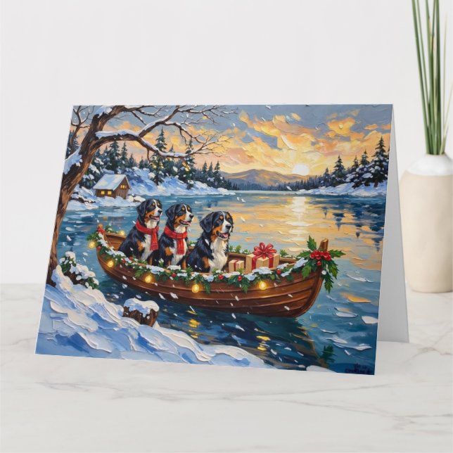 Tarjeta Bernese Mountain Dog Christmas Boat Holiday (Anverso)