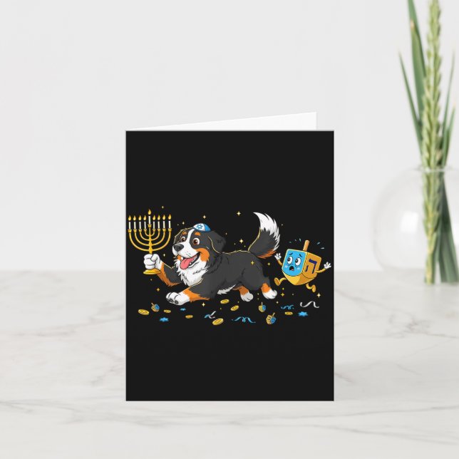 Tarjeta Bernese Mountain Dog Dreidel Menorah Hanukkah Wome (Anverso)