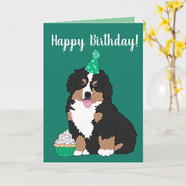 Tarjeta Bernese Mountain Dog Puppy Birday (flor amarilla)