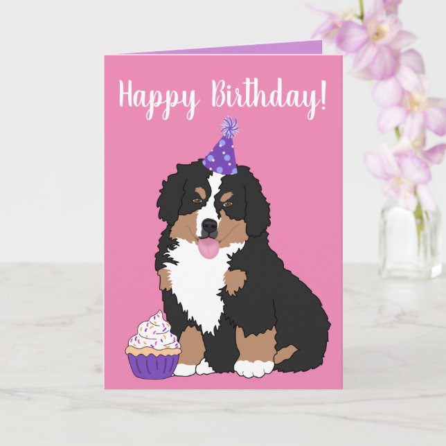 Tarjeta Bernese Mountain Dog Puppy Birday (Orquídea)