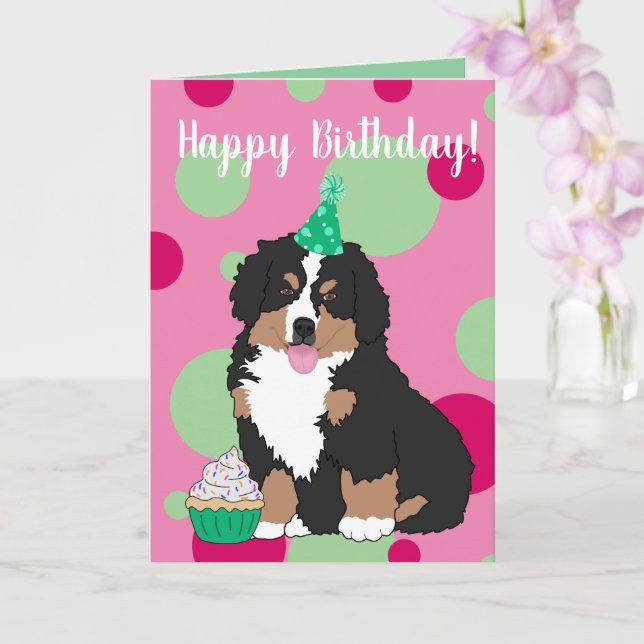 Tarjeta Bernese Mountain Dog Puppy Birday (Orquídea)