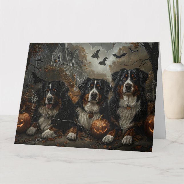 Tarjeta Bernese Mountain Halloween Noche Doggy Delight (Anverso)