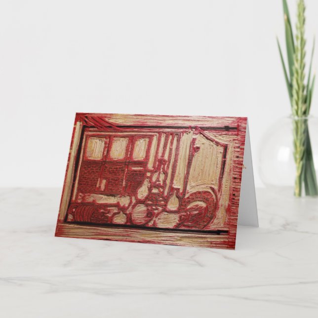 Tarjeta "Berry House Basement Reductive Woodcut" Cumpleaño (Anverso)