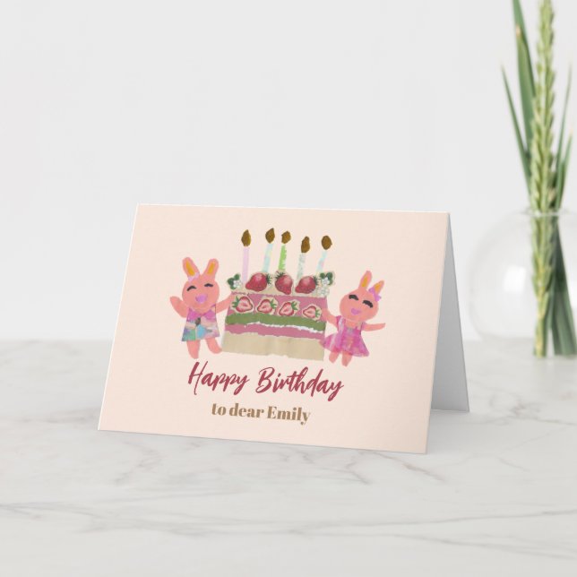 Tarjeta Berry Sweet Bunny Buddies Pink Birthday (Anverso)