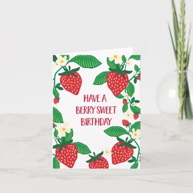 Tarjeta Berry Sweet Strawberry Birthday (Anverso)