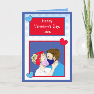 Tarjeta Besada de pareja retro con Día de San Valentín de