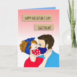Tarjeta Besada de pareja retro con Día de San Valentín de