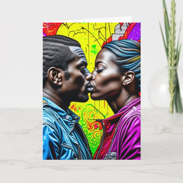 Tarjeta Besada de parejas negras en amor (Anverso)