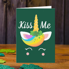 Tarjeta Bésame el lindo Día de San Patricio Unicornio