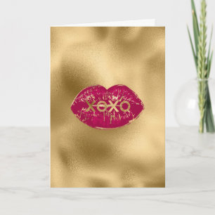 Tarjeta Besar Labios Rojos Brillo Dorado XOXO