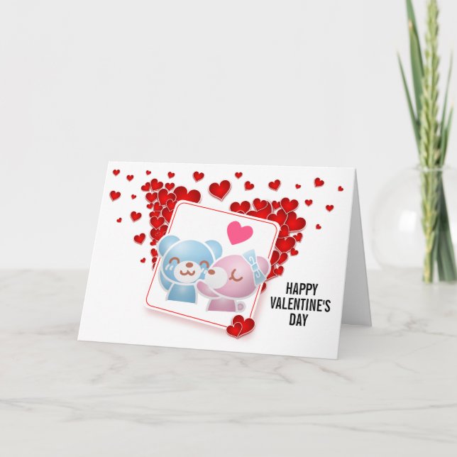 Tarjeta Besar osos con corazones amorosos de San Valentín (Anverso)