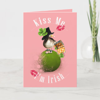 Tarjeta Béseme que soy irlandés con el Leprechaun Ducky