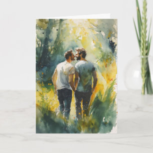 Tarjeta Beso en un claro del bosque al acuarela