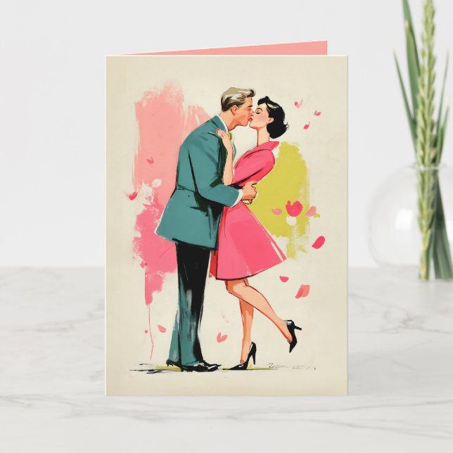 Tarjeta Beso Retro Romántico de Pareja (Anverso)