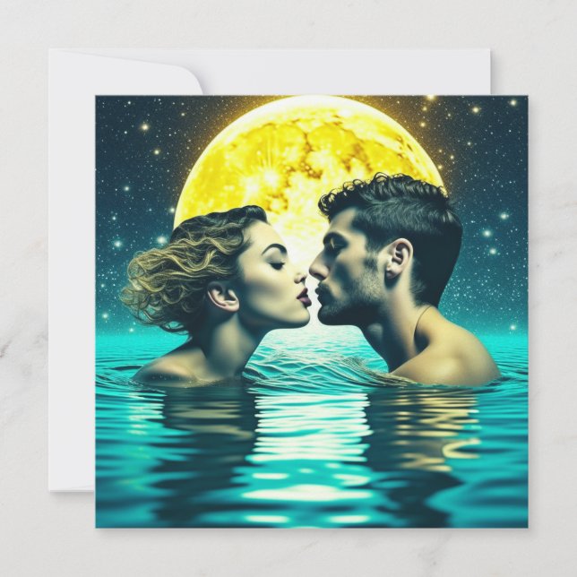 Tarjeta Beso romántico bajo la luna (Anverso)