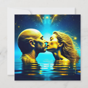 Tarjeta Beso romántico bajo las estrellas Arte etéreo