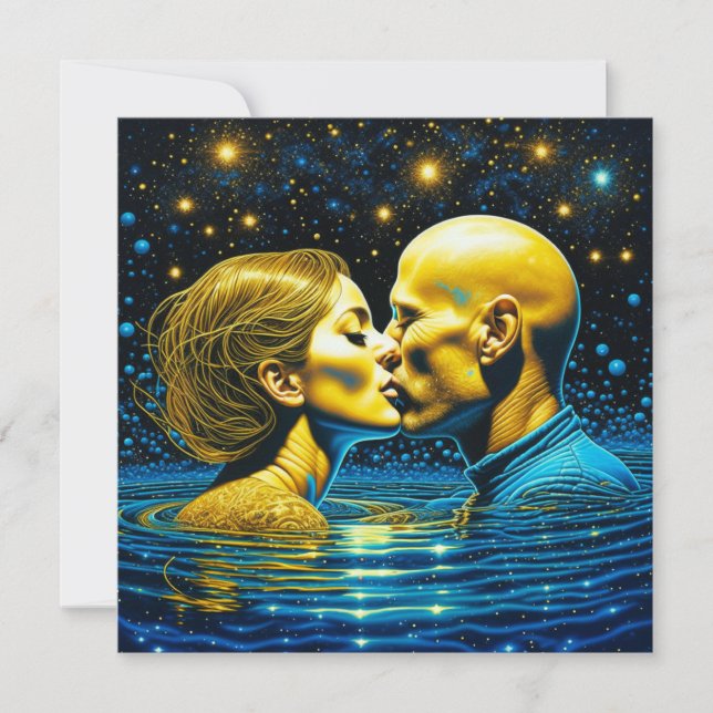 Tarjeta Beso romántico bajo las estrellas arte místico (Anverso)