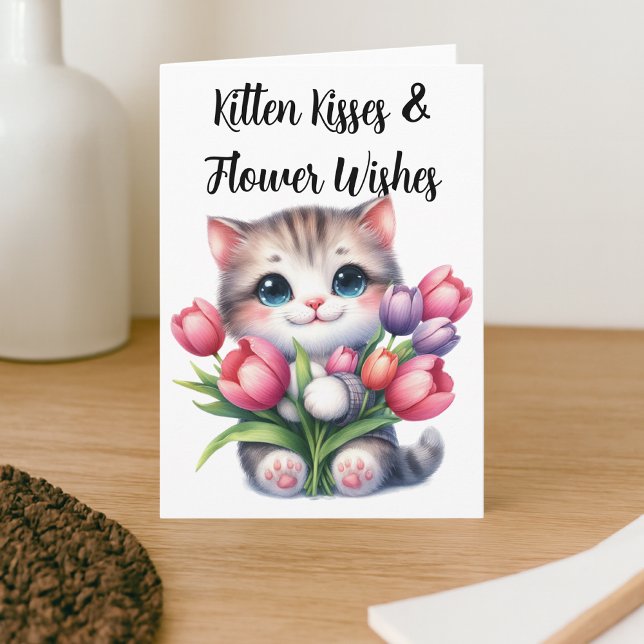 Tarjeta Besos de Gatito y Deseos de Flores Gato Tulipán Ad (Subido por el creador)