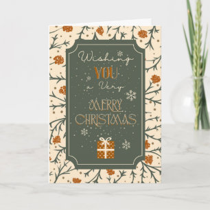 Tarjeta Besos de hoja perenne bajo el muérdago de Navidad