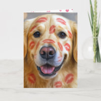 Besos de labial de aniversario en un Golden Retrie