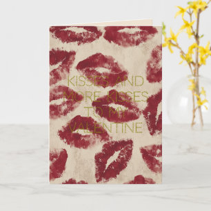 Tarjeta Besos de lápiz labial rojo romántico del día de Sa