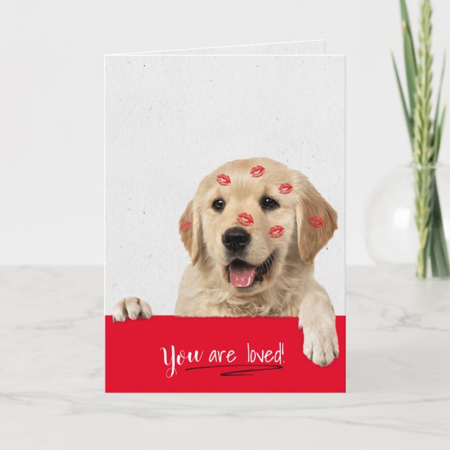 Tarjeta Besos de pintalabios de Golden Retriever (Anverso)