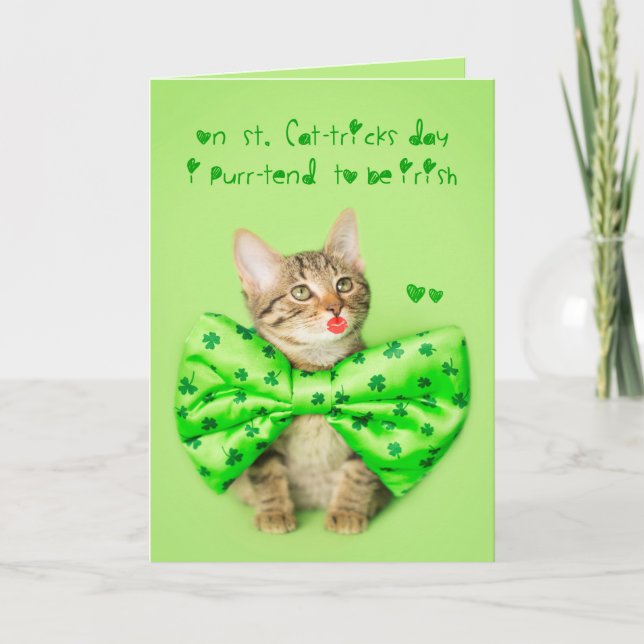 Tarjeta Besos del gatito del día del St. Patricks (Anverso)