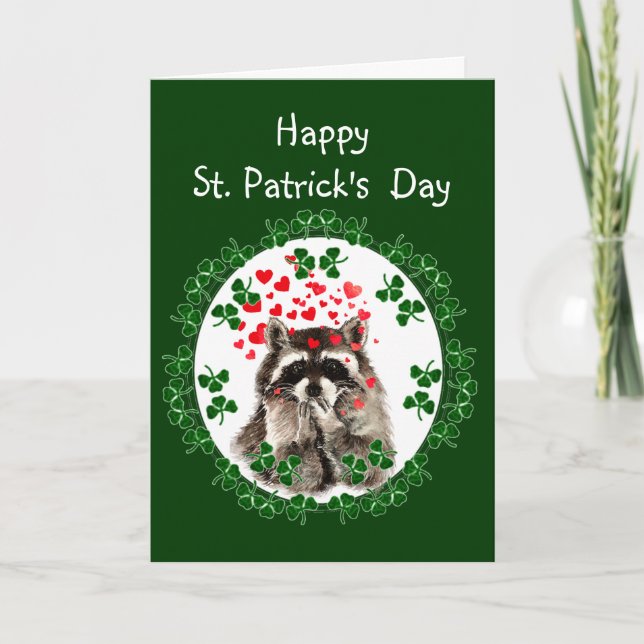 Tarjeta Besos del mapache del trébol del día de St Patrick (Anverso)