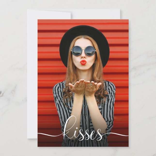 Tarjeta Besos el día de San Valentín con tu foto selfie (Anverso)