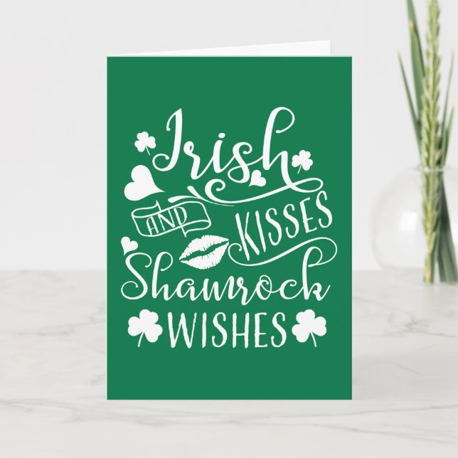 Tarjeta Besos irlandeses y deseos de Shamrock (Anverso)