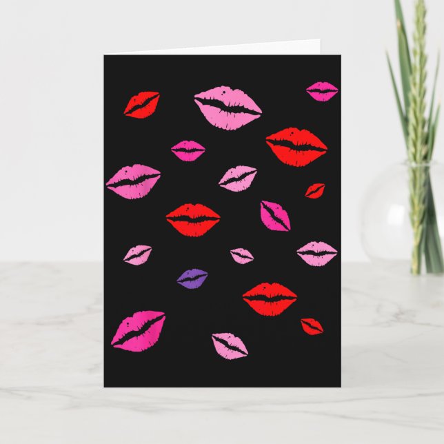 Tarjeta Besos Labios Pintados.  (Anverso)