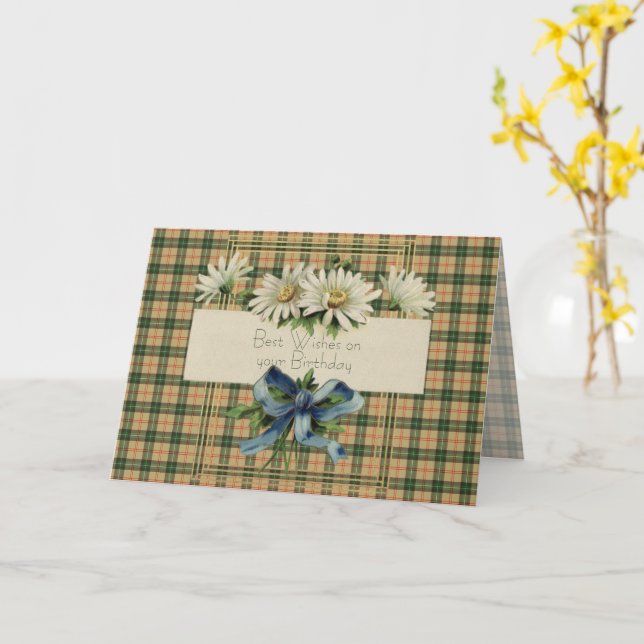 Tarjeta Best Birthday Wishes Saskatchewan Province Tartan (flor amarilla)