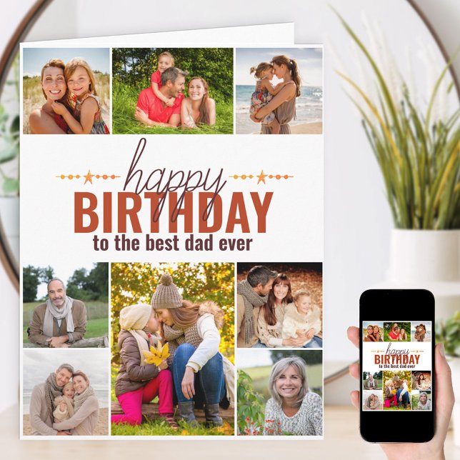 Tarjeta Best Dad Ever Modern Photo Collage Happy Birthday (Subido por el creador)