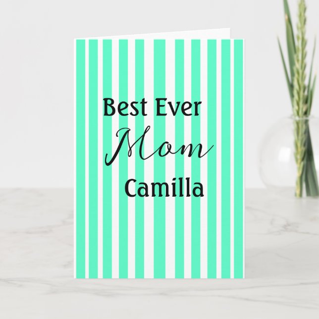 Tarjeta Best ever mom green stripped pattern pastel neon  (Anverso)