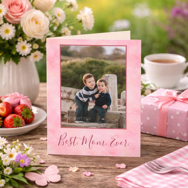 Tarjeta Best Mom Ever Coral Photo Card  (Subido por el creador)