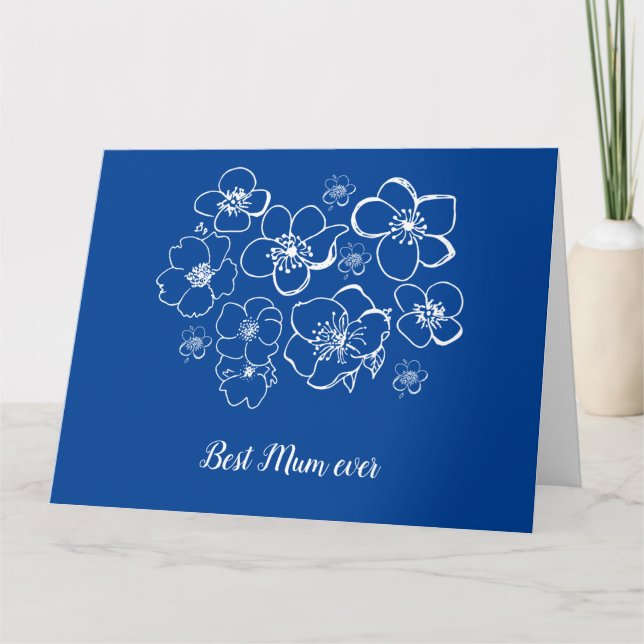 Tarjeta Best Mum ever blue with white flower (Anverso)