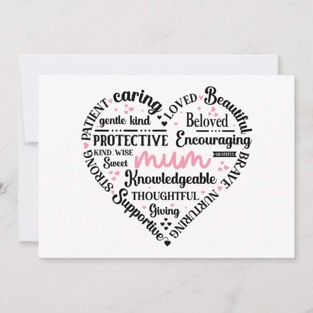 Tarjeta Best Mum Ever: Mother's Day & Birthday Heart Word (Anverso)