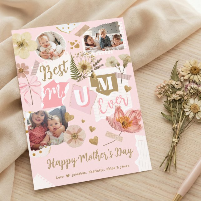 Tarjeta Best Mum Ever Mother's Day Scrapbook Photo Collage (Best Mum Ever Mother's Day Scrapbook Photo Collage Card)