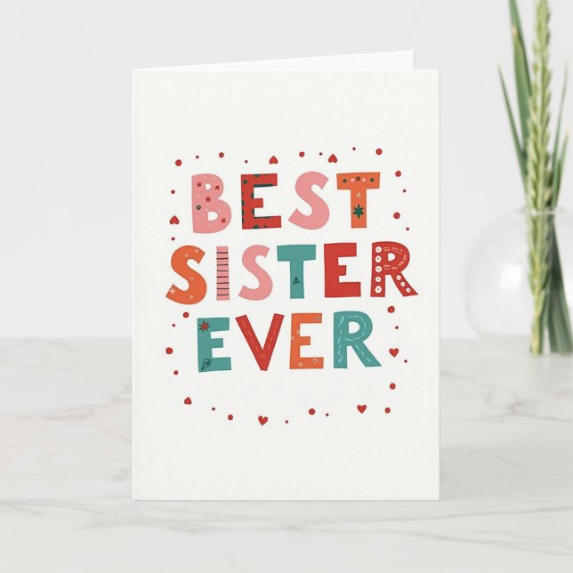 Tarjeta Best Sister Ever Hearts Dots Card (Anverso)